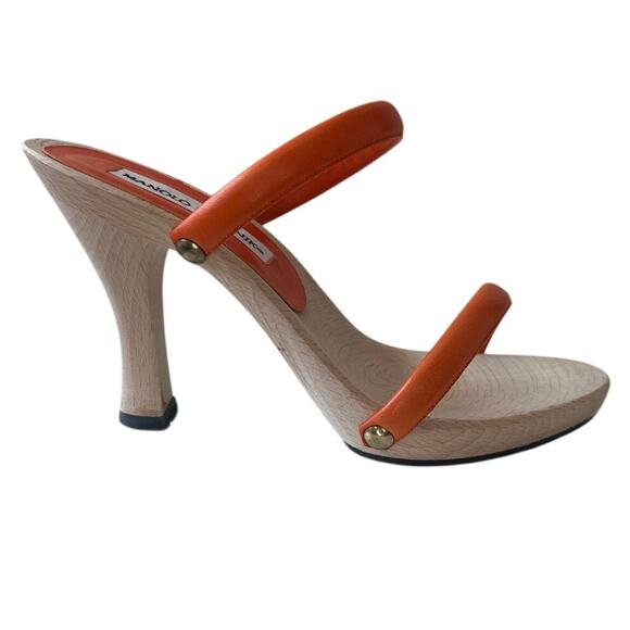 A MANOLO BLAHNIK SUMMER🩴☀️🥂 First 3 pairs are NEW W/O  Manolo Blahnik Wood Heel Orange Strap Sandals EU 37